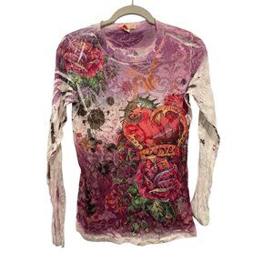 vintage Love 21 Graphic Long Sleeve Shirt Womens Large Multicolor Cotton Blend U